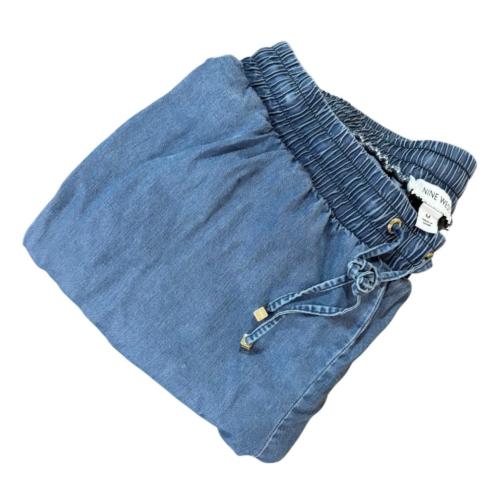 NINE‎ WEST Jogger Pants Womens Medium Blue Chambray Drawstring Casual